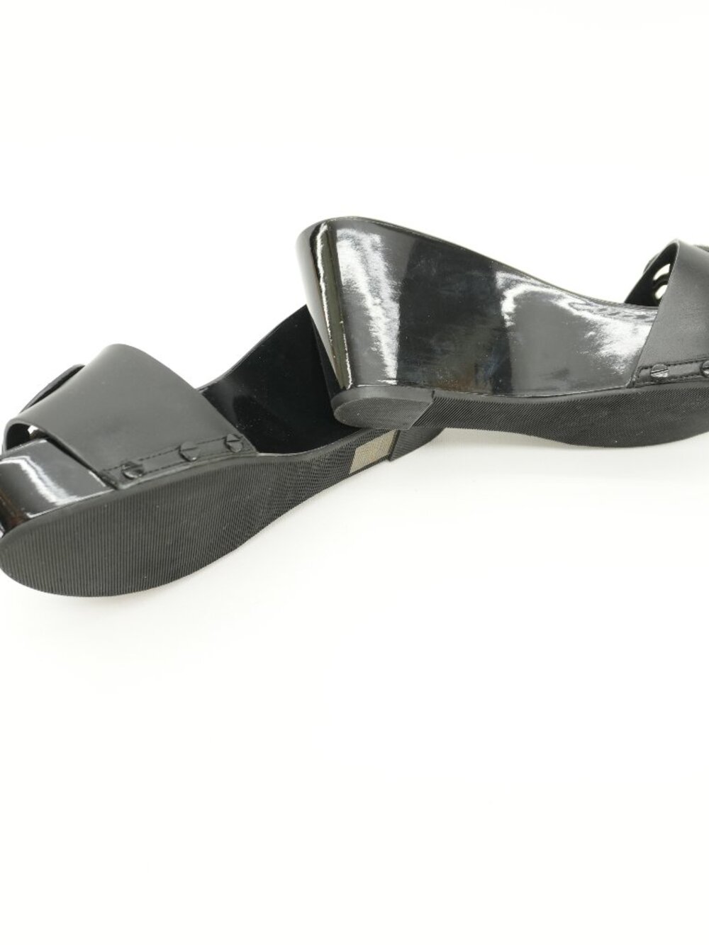 TORY BURCH Leather Wedges Black Patty Slides Clogs Size 7.5 - Picture 11 of 15